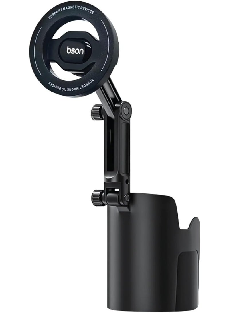 حامل هاتف مغناطيسي 2 في 1 مع قاعدة كوب السيارة، حامل سيارة قابل للتعديل، قبضة مغناطيسية قوية، تشغيل بيد واحدة، زاوية عرض قابلة للدوران، آمن ومستقر أثناء القيادة