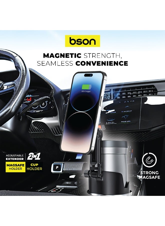 BSON 2 in 1 Mag-Safe Phone Holder with Car Cup Mount, Adjustable Car Mount Stand, Strong Magnetic Grip, One Hand Operation, Rotatable Viewing Angle, Secure and Stable for Driving - Image 4