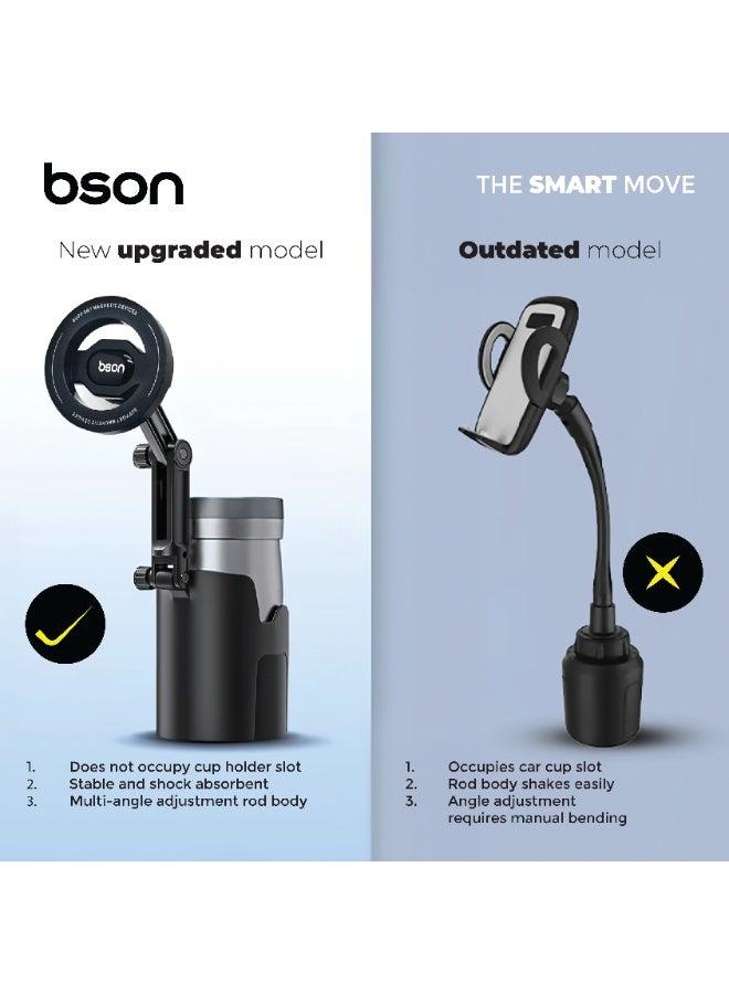BSON 2 in 1 Mag-Safe Phone Holder with Car Cup Mount, Adjustable Car Mount Stand, Strong Magnetic Grip, One Hand Operation, Rotatable Viewing Angle, Secure and Stable for Driving - Image 3