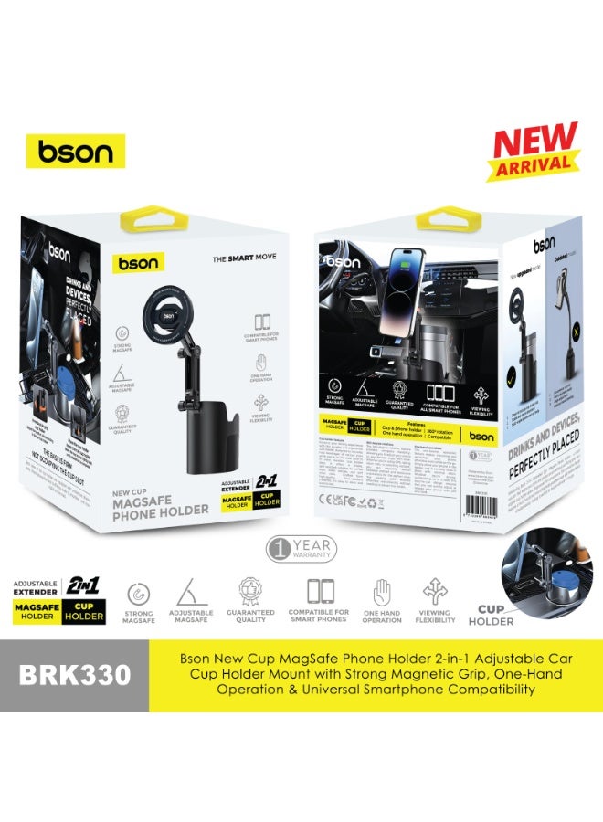 BSON 2 in 1 Mag-Safe Phone Holder with Car Cup Mount, Adjustable Car Mount Stand, Strong Magnetic Grip, One Hand Operation, Rotatable Viewing Angle, Secure and Stable for Driving - Image 2
