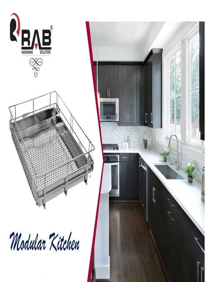 RAB Kitchen Plain Basket Stainless Steel for Modular Kitchen Drawer, Organize Multipurpose (CODE:- APPLE PLAIN, SIZE:- 17" X 22" X 4" inch, Pack of 1 PCS) - Image 3