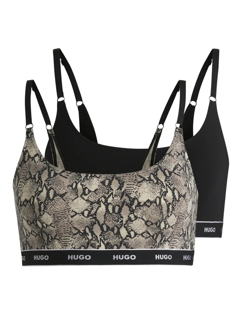 HUGO Two-pack of stretch-cotton bralettes with logo underbands