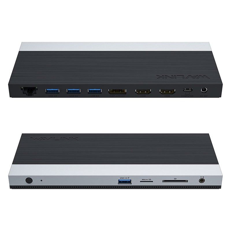 WAVLINK USB C Docking Station with 130W Power Adapter, Triple Display USB Type C to Dual HDMI Dock, 2 HDMI, DisplayPort, 100W PD3.0 Charging for Laptop, Ethernet, 4 USB 3.0, SD/TF Slot, Audio, Black - Image 1