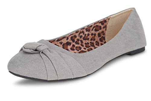 Epic Step Ballet Flats for Women, Comfortable Slip on Faux Suede Round Toe, Ballerina Dressy Flat Shoes (Grey, 9) - Image 1