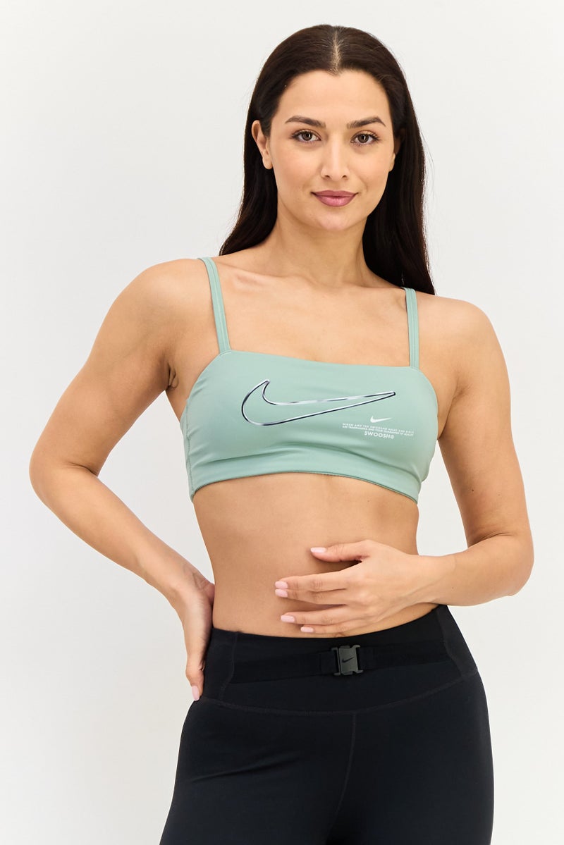 Nike Women Brand Logo Padded Training Sport Bra, Slate Green - Image 1