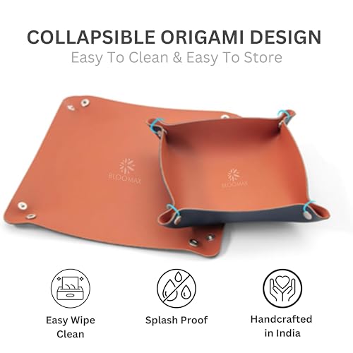 bloomax “BLOOMAX® Premium Leather Organizer Tray Combo (2 PCS) | Dual‑Tone Catchall Set – 20 × 20 cm & 15 × 15 cm | Foldable Snap‑Corner Gift Tray for Keys, Jewelry, Coins & Accessories - Image 3
