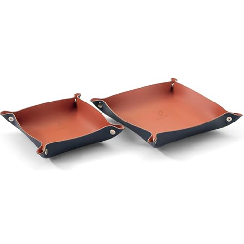 bloomax “BLOOMAX® Premium Leather Organizer Tray Combo (2 PCS) | Dual‑Tone Catchall Set – 20 × 20 cm & 15 × 15 cm | Foldable Snap‑Corner Gift Tray for Keys, Jewelry, Coins & Accessories - Image 1