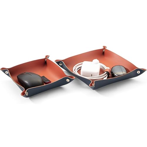 bloomax “BLOOMAX® Premium Leather Organizer Tray Combo (2 PCS) | Dual‑Tone Catchall Set – 20 × 20 cm & 15 × 15 cm | Foldable Snap‑Corner Gift Tray for Keys, Jewelry, Coins & Accessories - Image 5