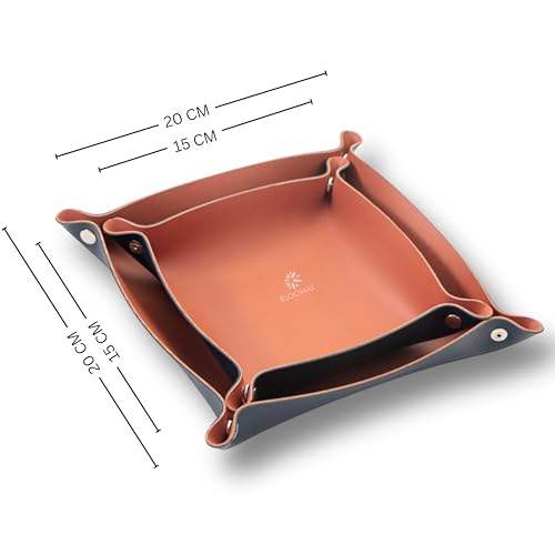 bloomax “BLOOMAX® Premium Leather Organizer Tray Combo (2 PCS) | Dual‑Tone Catchall Set – 20 × 20 cm & 15 × 15 cm | Foldable Snap‑Corner Gift Tray for Keys, Jewelry, Coins & Accessories - Image 4
