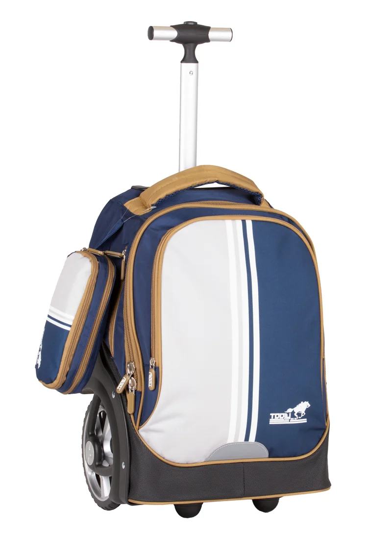 TOOLY Rolling School Backpack Navy and White, with Pencil case, Telescopic Handle