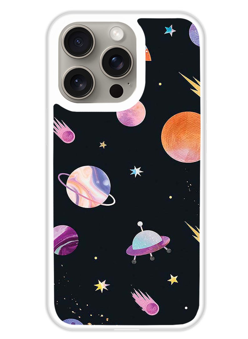 Theodor Protective Case Cover For APPLE IPHONE 15 Pro Planets Pattern  (White Bumper) - Image 1