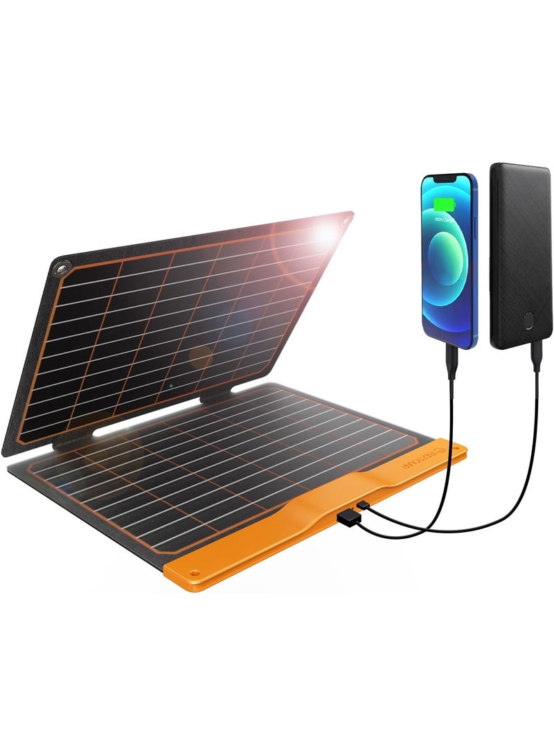 FlexSolar 5V 20W Portable Solar Charger for Camping, IP67 Waterproof Portable Solar Panel with USB A QC3.0 and USB C Output, Compatible with Smartphones, iPad, Power Bank for Outdoor Camping Survival - Image 1