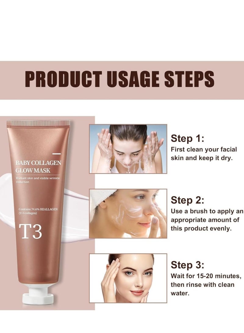 SYOSI Baby Collagen Glow Mask, Korean Peel Off Mask Skincare Infused with Reallagen/T3 Vegan Collagen, Aginon, Volufiline, for Anti-Wrinkle, Anti-Aging, Pore Tightening Gift - Image 2