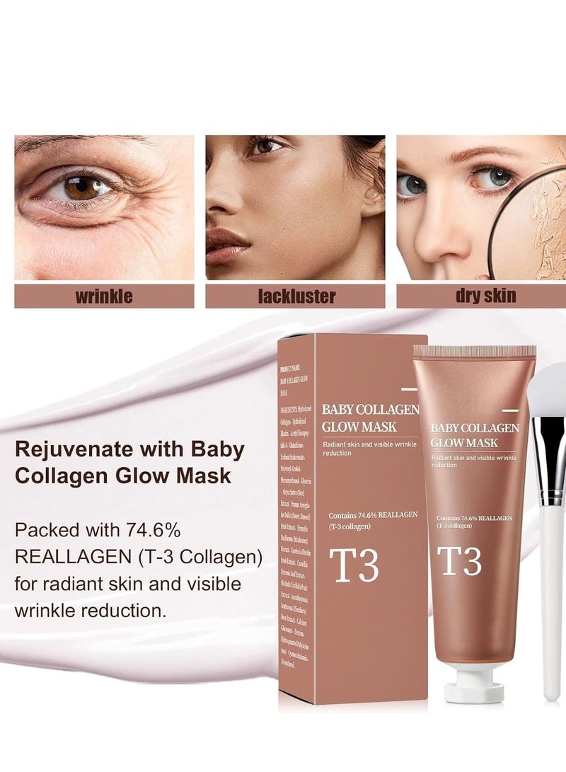 SYOSI Baby Collagen Glow Mask, Korean Peel Off Mask Skincare Infused with Reallagen/T3 Vegan Collagen, Aginon, Volufiline, for Anti-Wrinkle, Anti-Aging, Pore Tightening Gift - Image 3