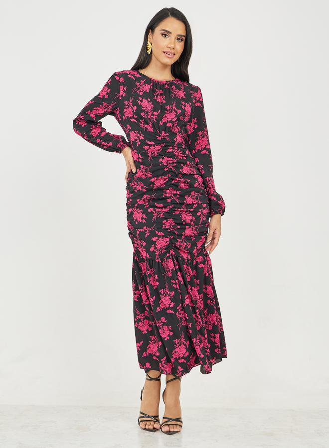 Styli Floral Ruched Maxi Dress  - Image 1