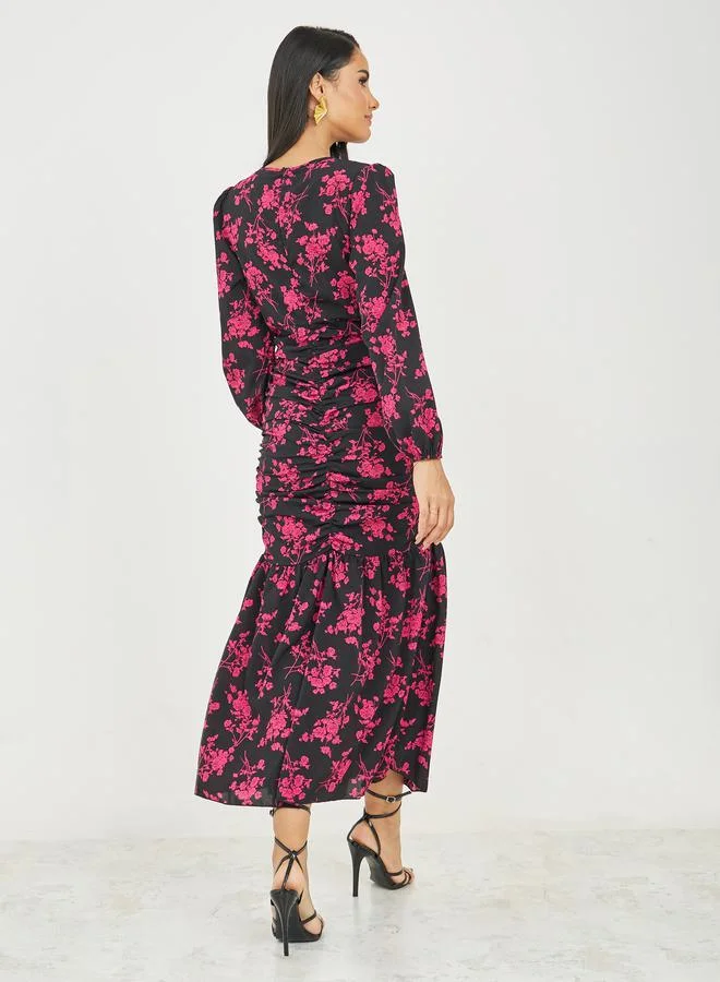 Styli Floral Ruched Maxi Dress
