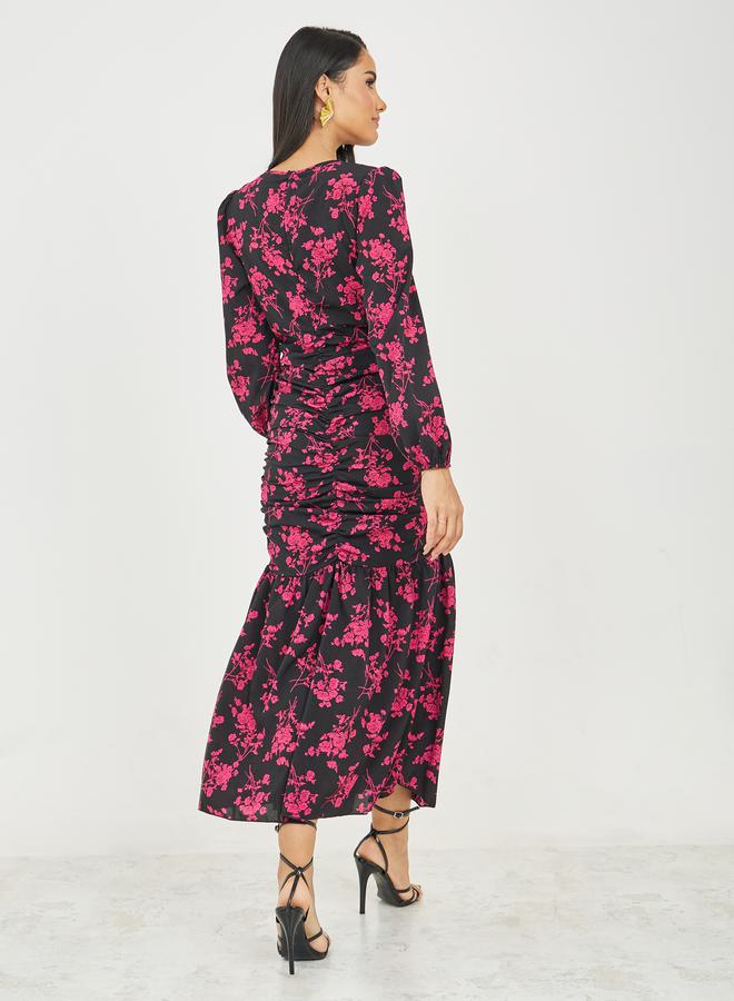 Styli Floral Ruched Maxi Dress  - Image 4