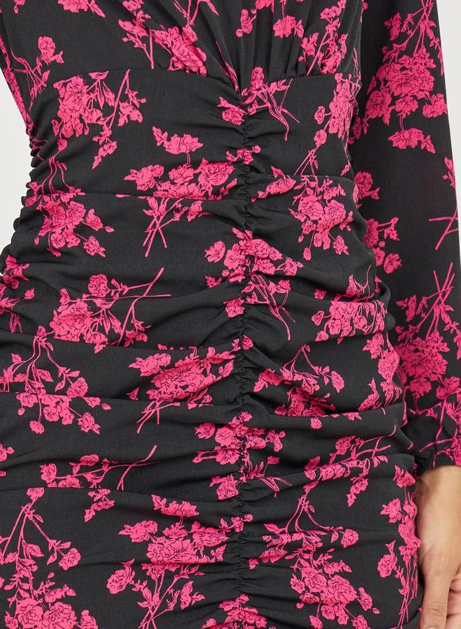 Styli Floral Ruched Maxi Dress