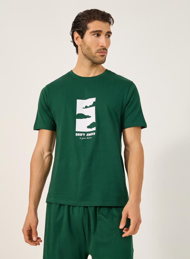 Styli Graphic Print Round Neck T-Shirt and Short Pyjama Set - Image 2