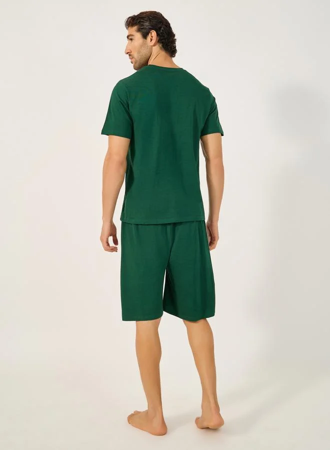 Styli Graphic Print Round Neck T-Shirt and Short Pyjama Set