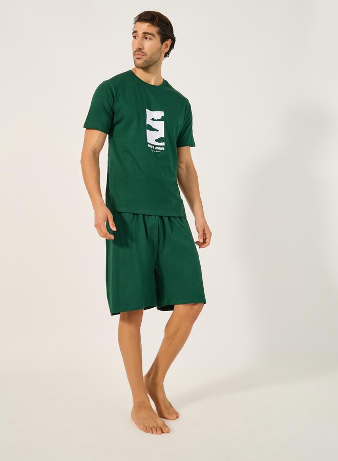 Styli Graphic Print Round Neck T-Shirt and Short Pyjama Set - Image 1