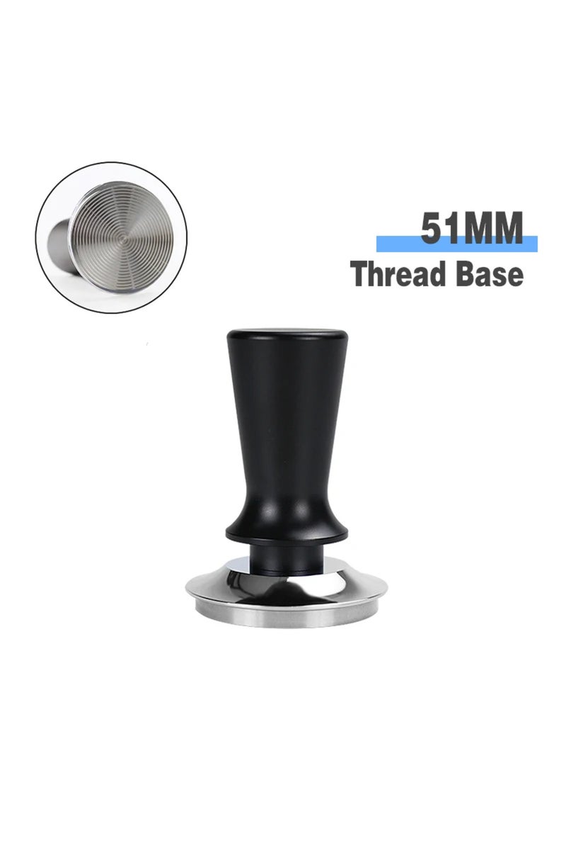 مكبس قهوة أسود بقطر 51 مم، ضغط ثابت، متوفر بأطوال 51 مم، 53 مم، و58 مم، معاير، بقوة 30 رطلاً، مناسب لماكينات ديلونجي بريفيه.