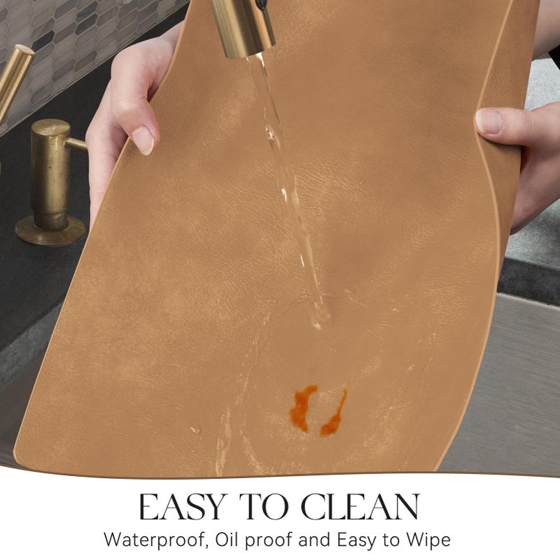 MOSAYT Vinyl Placemats Set of 6-12 X 17 Inch - Faux Leather 100% Waterproof Oil-Proof Wipeable PU Place Mats, Heat Resistant Reversible Table Mats for Kitchen, Dining, Outdoor (Camel) - Image 4