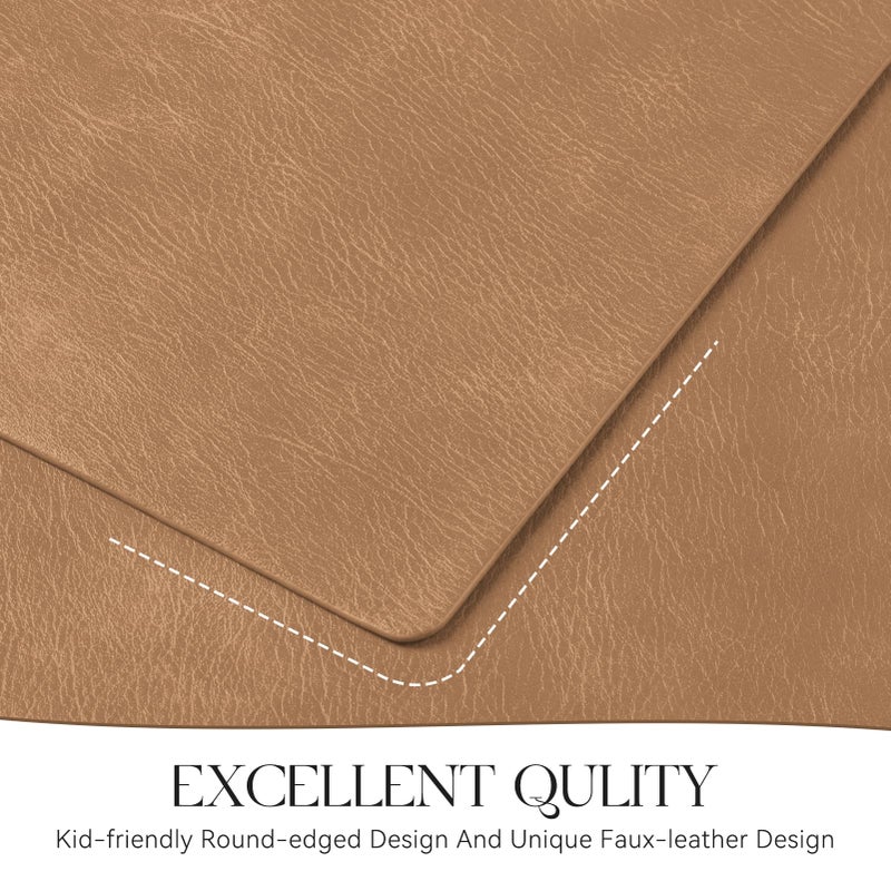 MOSAYT Vinyl Placemats Set of 6-12 X 17 Inch - Faux Leather 100% Waterproof Oil-Proof Wipeable PU Place Mats, Heat Resistant Reversible Table Mats for Kitchen, Dining, Outdoor (Camel) - Image 5