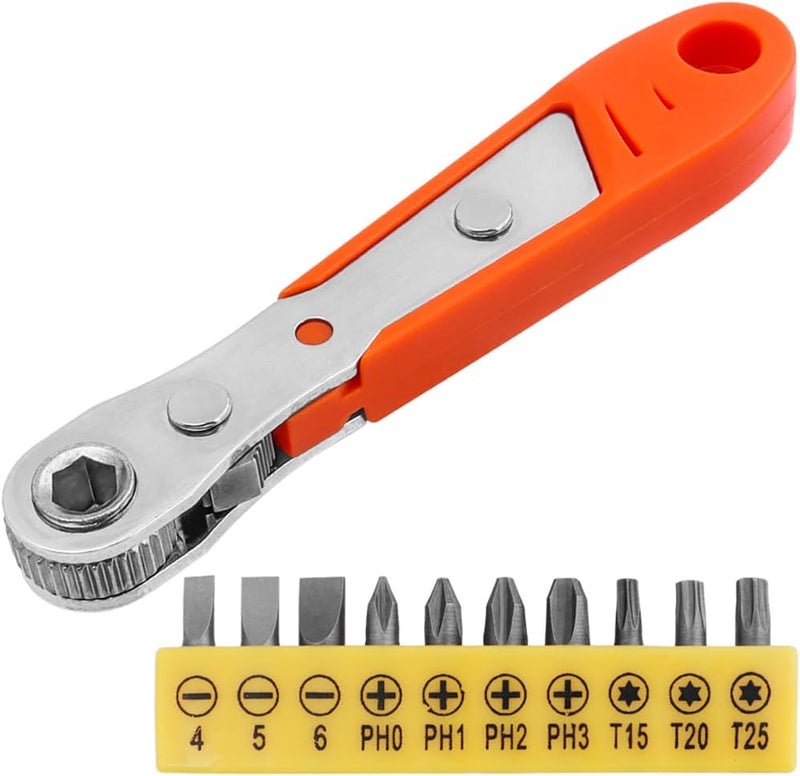 Eyech 11 in1 Mini Ratchet WrenchRight Angle Magnetic Screwdriver 14 Drive Torque 90 Degree Offset Reversible Ratcheting Screwdriver Wrench for Tight Areas36Tooth - Image 1