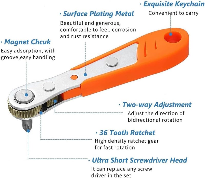 Eyech 11 in1 Mini Ratchet WrenchRight Angle Magnetic Screwdriver 14 Drive Torque 90 Degree Offset Reversible Ratcheting Screwdriver Wrench for Tight Areas36Tooth - Image 3