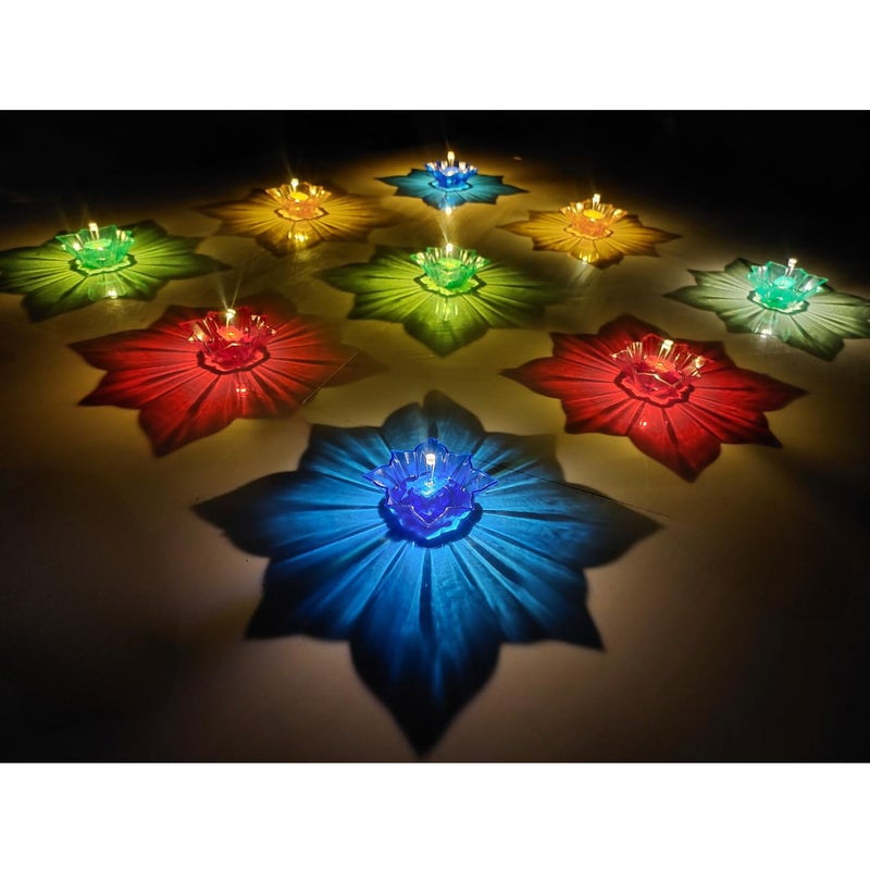 TEDTECH LED Reflection Diya Water Sensor Battery Operated Home Decoration Lights Set of 16 - Image 1