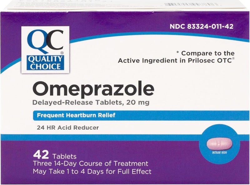 Quality Choice Omeprazole Delayed Release Acid Reducer Tablets 20mg for Frequent Heartburn Contains Three 14 Day Courses of Treatment 42 Count - Image 1