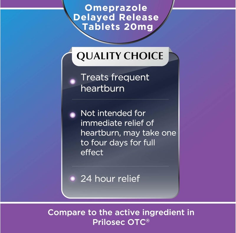 Quality Choice Omeprazole Delayed Release Acid Reducer Tablets 20mg for Frequent Heartburn Contains Three 14 Day Courses of Treatment 42 Count - Image 3