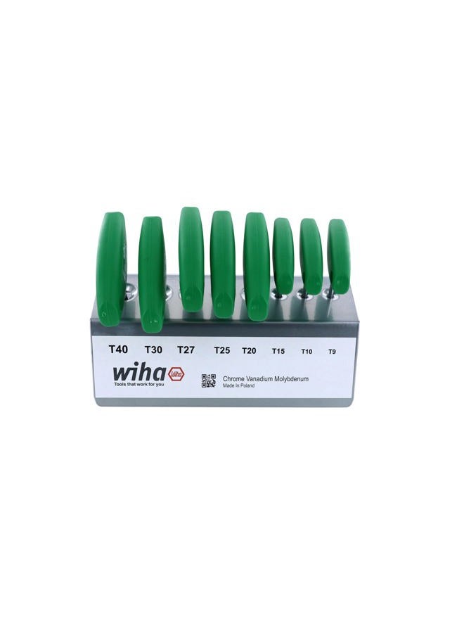 WIHA 36494 Torx Ergonomic Comfort Grip T-Handle T9, T10, T15, T20, T25, T27, T30, T40 x 100mm in Metal Stand, 8-Piece - Image 1