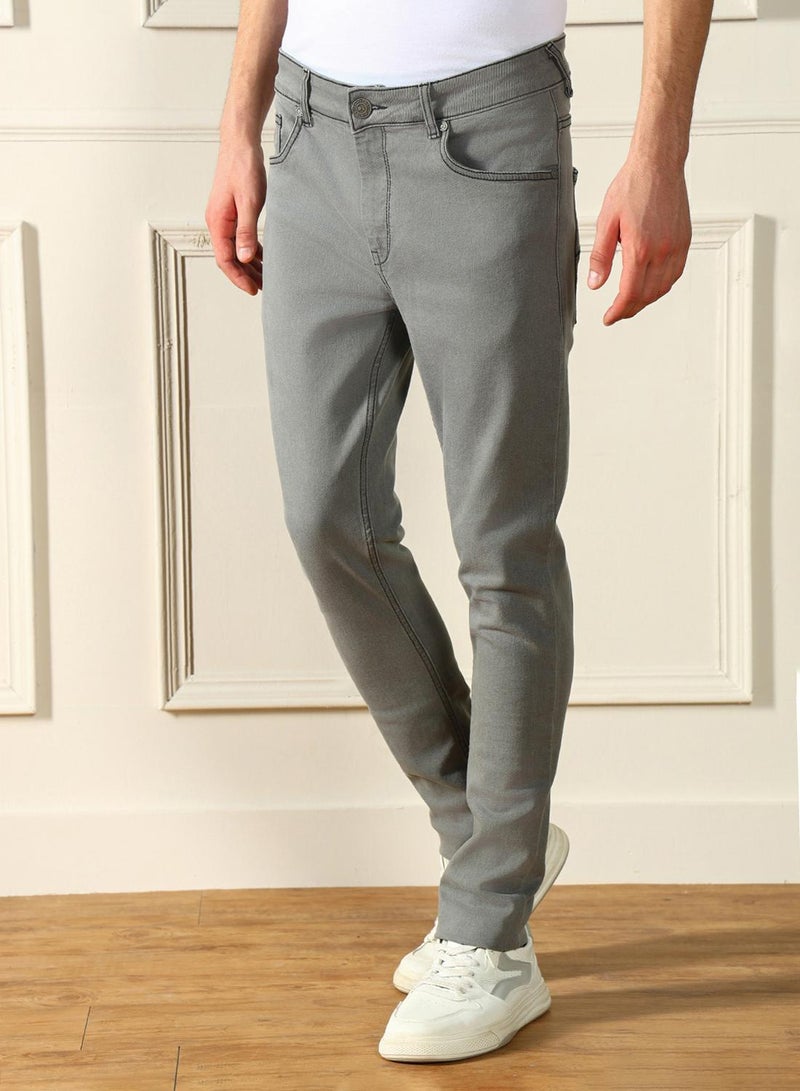 Dennis Lingo Slim Fit Light Grey Men's Jeans with Button & Zip Closure (Cotton Blend)  - Image 3