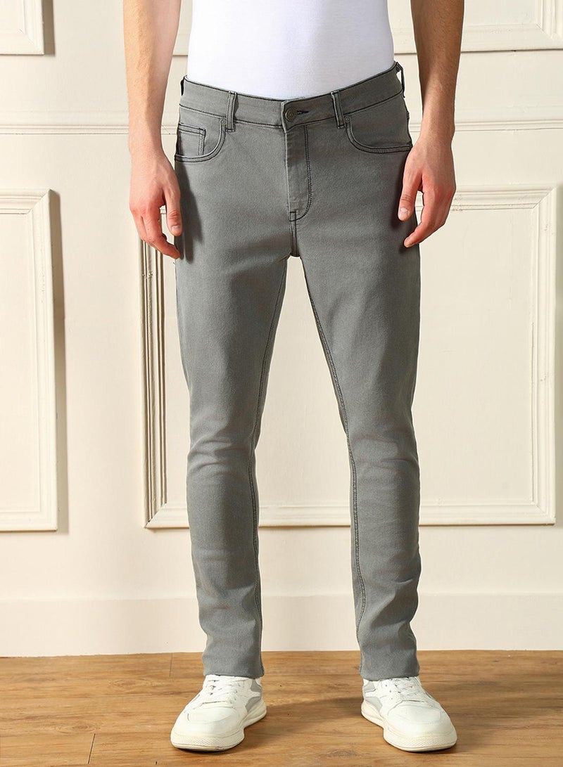Dennis Lingo Slim Fit Light Grey Men's Jeans with Button & Zip Closure (Cotton Blend)  - Image 2