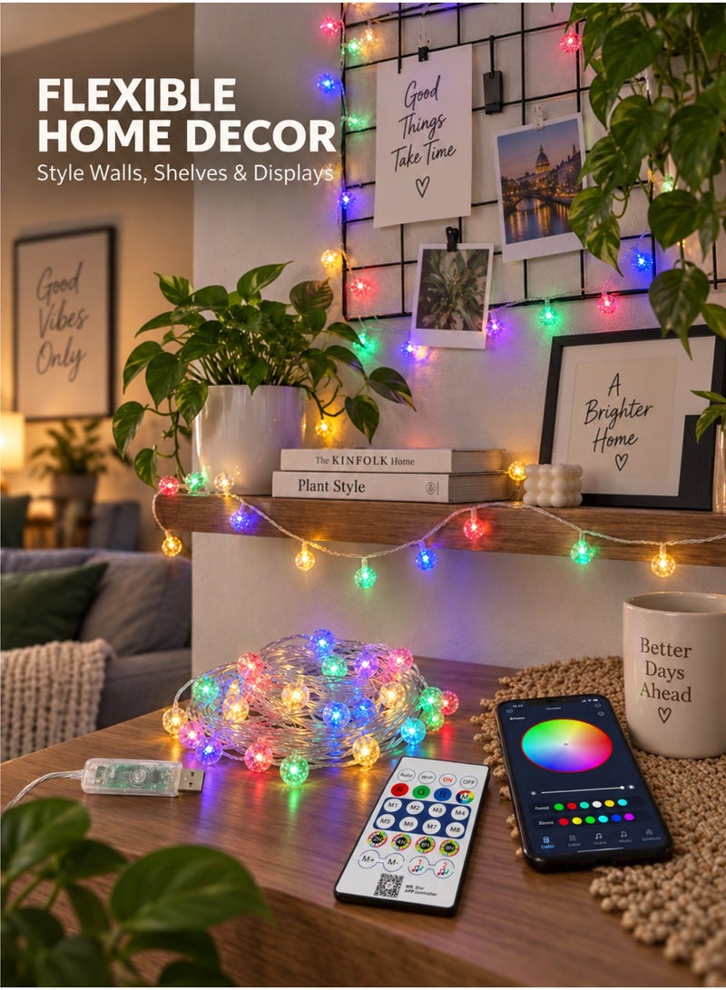 مودي سلسلة أضواء فقاعية متعددة الألوان من MODI RGB بطول 10 أمتار و100 مصباح LED - تطبيق وجهاز تحكم عن بعد، USB، أضواء خرافية LED متغيرة الألوان ومقاومة للماء للغرفة، الفناء، الحديقة، عيد الميلاد، رأس السنة، اليوم الوطني، عيد الفطر، رمضان، ديوالي - Image 5