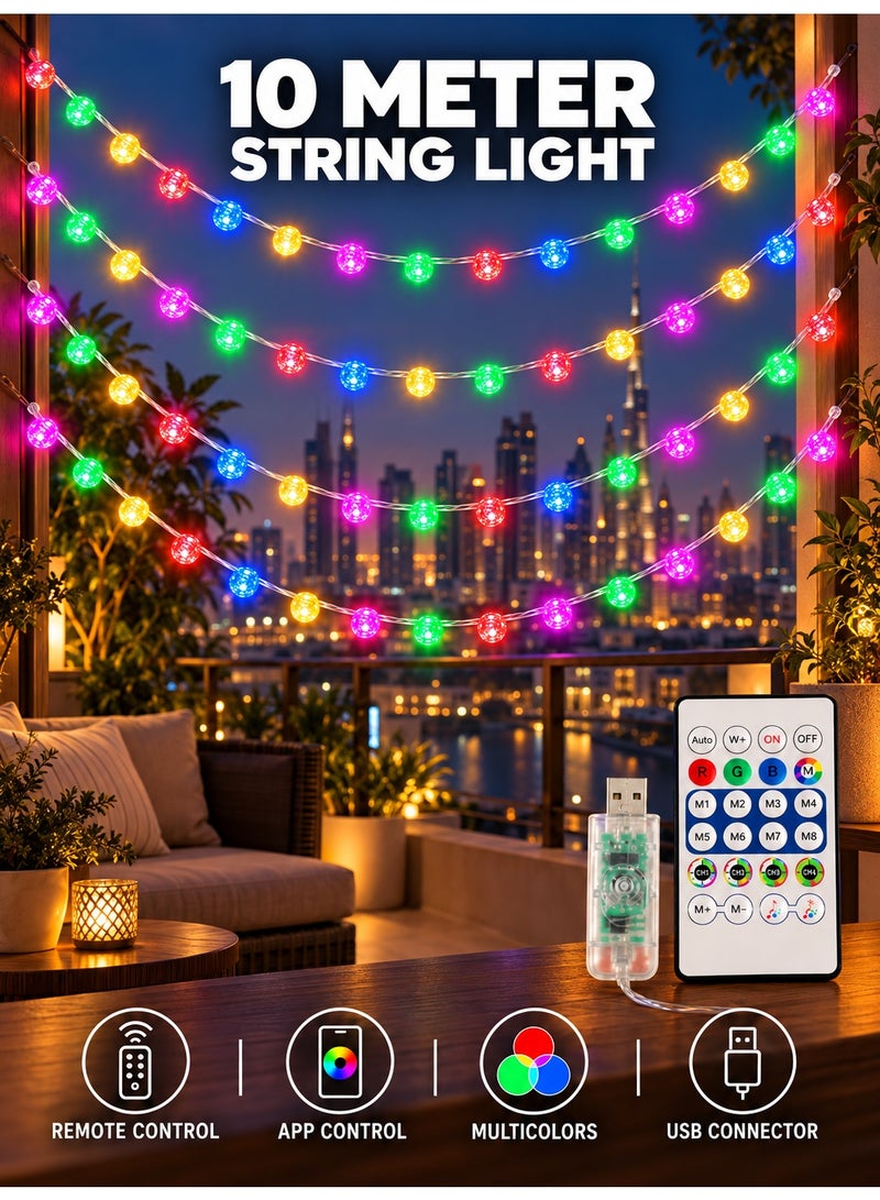 MODI RGB Multicolor Bubble String Lights 10M 100 LED – APP & Remote Control, USB, Color Changing Waterproof LED Fairy Lights for Room, Patio, Garden, Christmas, New year, National Day, Eid, Ramadan, Diwali - Image 1