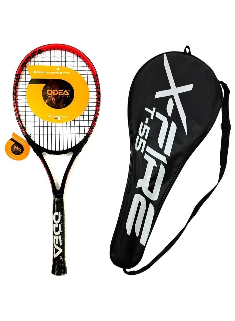 أوديا X-Fire T-55 مضرب تنس للتدريب الاحترافي مقاس 27 بوصة مع حقيبة حمل للبالغين، أسود×أحمر - Image 1