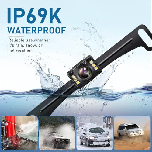 GLK Backup Camera Rear View Camera AHD 1080P Night Vision Reverse Camera, License Plate Backup Camera with 6 LED Lights,170 Degree Wide View Angle, IP69K Waterproof, for 12-24V Pickup Car Truck RV SUV - Image 4