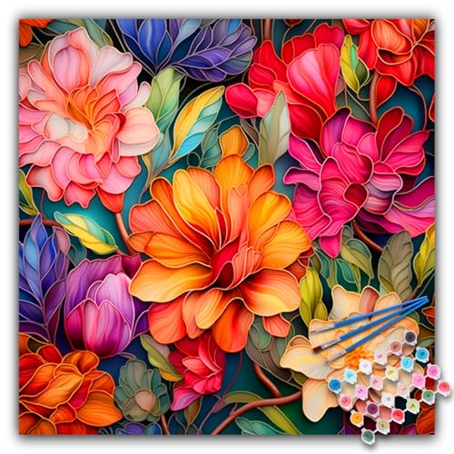 Camocin Paint by Numbers Kit for Adults Beginner Flowers Acrylic Adult Paint by Number Kits on Canvas Flowers Watercolor Oil Number Painting for Adults Perfect for Home Decor Gift 16x16 - Image 1