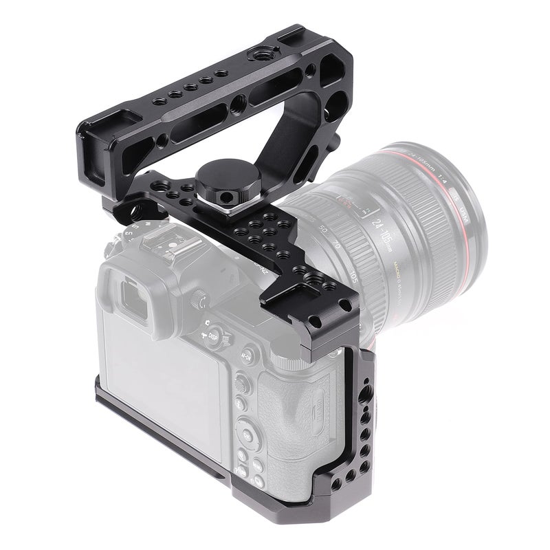 Z5 Z6 Z7 Cage Hersmay Camera Cage with Top Handle for Nikon Z5 Z6 Z7 Z6II Z7II Mirrorless Camera with Cold ShoeARRI Handle Locating HolesMultiple 14 38 Screw Holes