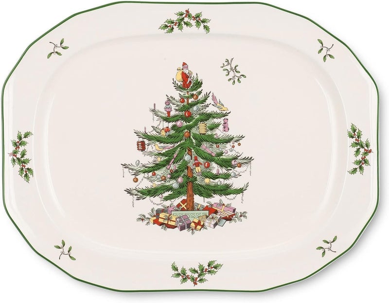 Spode Christmas Tree Sculpted Octagonal Platter  14Inch Holiday Serving Platter for Meats Cheeses and Desserts  Dishwasher and Microwave Safe Christmas Dinnerware with Iconic Tree Design - Image 1