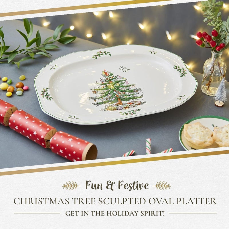 Spode Christmas Tree Sculpted Octagonal Platter  14Inch Holiday Serving Platter for Meats Cheeses and Desserts  Dishwasher and Microwave Safe Christmas Dinnerware with Iconic Tree Design - Image 2
