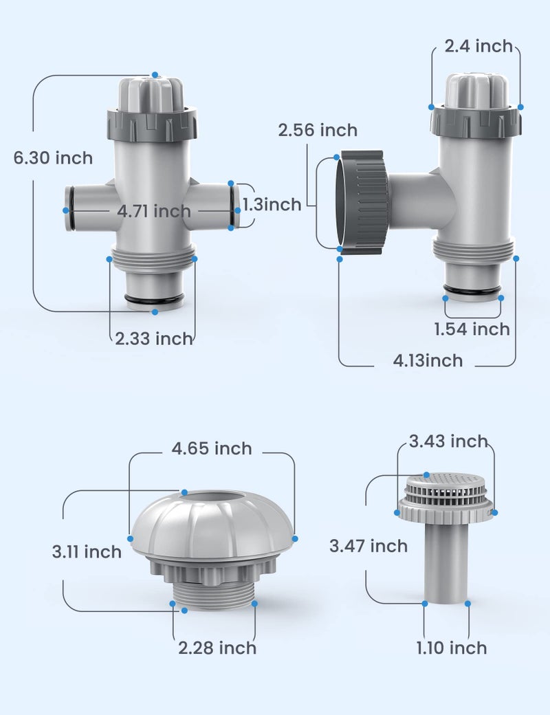 POOLHACKER Pool Filter Part Kit Set (Plunger Valve, Split Hose Plunger Valve, 1 ¼ Inch Pool Outlet Strainer, Large Inlet Nozzle Set) - Image 3