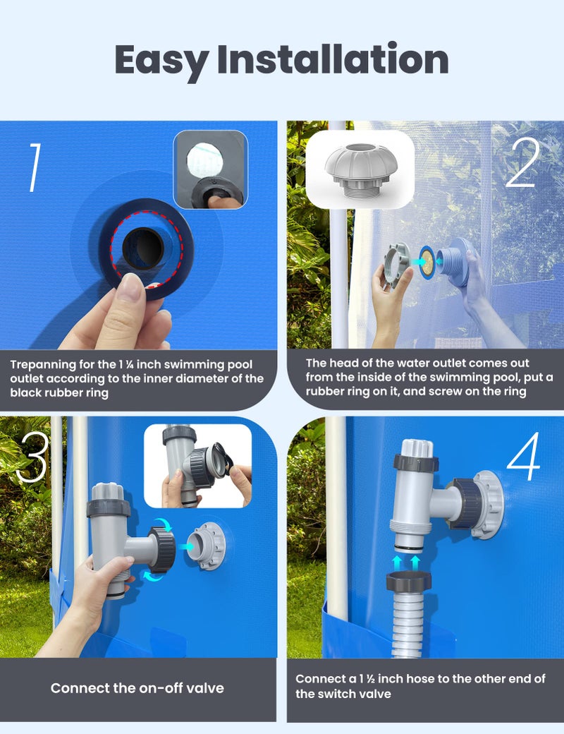 POOLHACKER Pool Filter Part Kit Set (Plunger Valve, Split Hose Plunger Valve, 1 ¼ Inch Pool Outlet Strainer, Large Inlet Nozzle Set) - Image 4