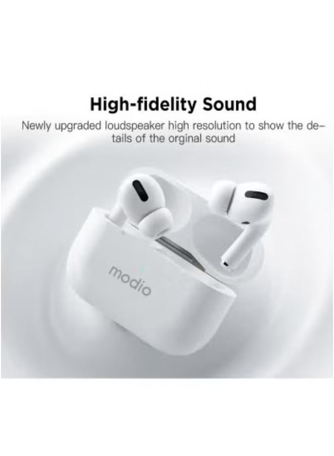modio Modio ME8 OriginalTrue Wireless Stereo Earphones – Bluetooth 5.3 Earbuds with Deep Bass, Noise Isolation, Touch Controls & Auto Pairing | Lightweight In-Ear Design with Compact Charging Case | Long Battery Life | Compatible with Android, iPhone & Tablets | TWS Headset  - Image 1