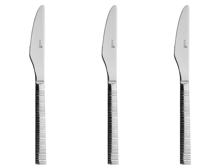 سولا طقم سكاكين طعام 3 قطع، استيل مقاوم للصدأ، تصميم منقوش فاخر، جودة هولندية – فضي