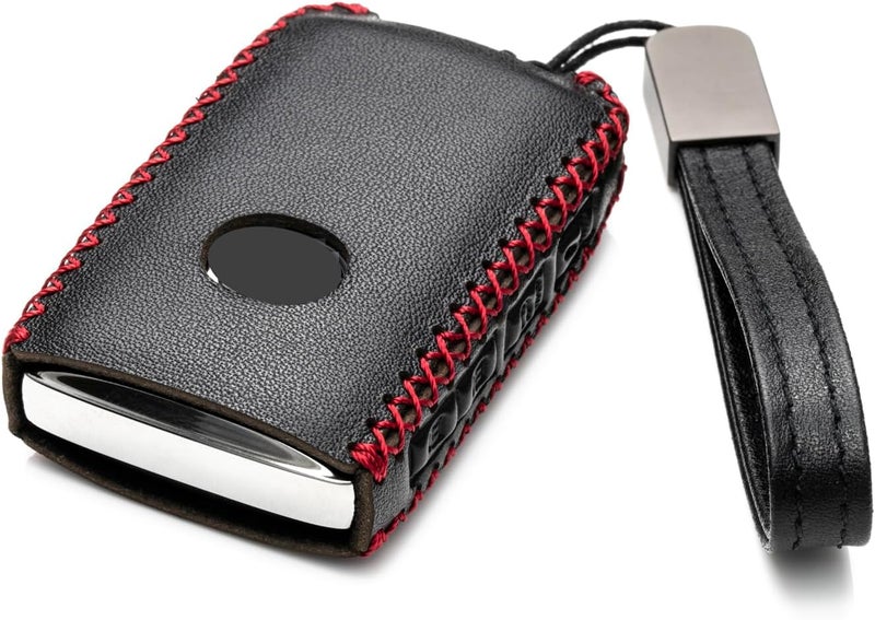 Vitodeco Genuine Leather Smart Key Fob Case Cover Protector Compatible with Mazda 3, Mazda 3 Hatchback, Mazda 6, CX-5, CX-50, CX-3, CX-30, CX-9, CX-90 2020-2024 (4-Button, Black/Red) - Image 2