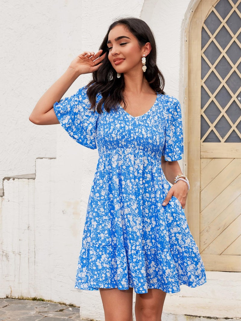 UEAL Summer Dresses for Women 2026 Casual Knee Length Graduation Dress for Women Sundress Large Blue Floral - Image 4